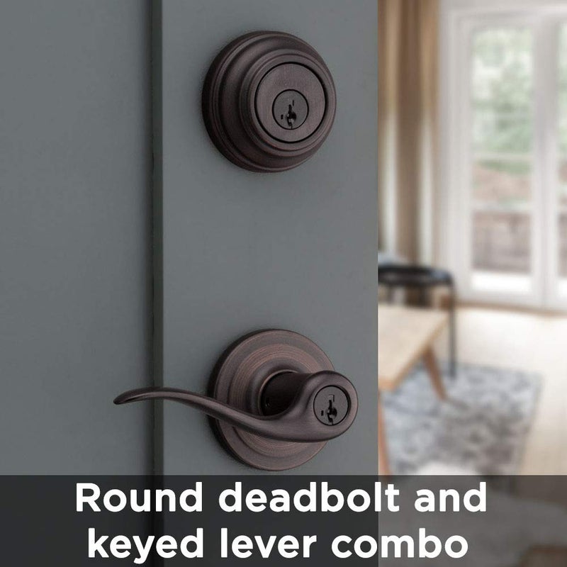 Kwikset 991 Tustin Entry Lever and Single Cylinder Deadbolt Combo Pack featuring SmartKey in Venetian Bronze (99910-041) - Image 4